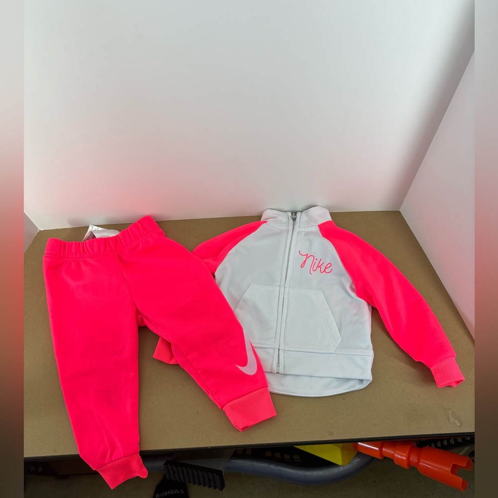 Nike Sweatpants and Zip-Up Jacket Set, Hot Pink & White, 12 Months